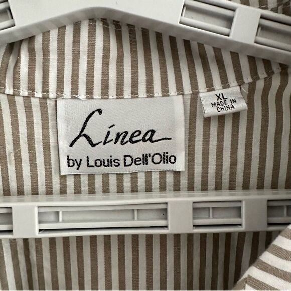 Linea by Louis‎ Dell'Olio Tan Stripe Colorful Embroidered Flowers Blouse Size XL - Picture 6 of 6